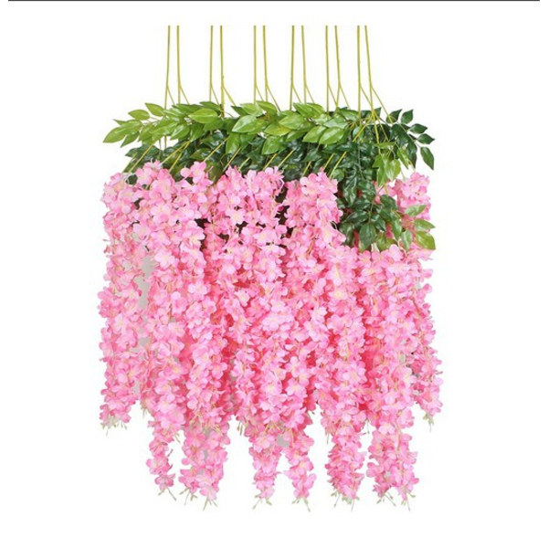 12 stykker 3,6' kunstig silke Wisteria Vine Ratta hængende blomsterguirlande streng Hjemmefest Bryllupsdekoration Pink Pink