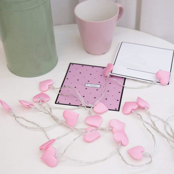 Valentinsdagspynt Pink Heart Fairy Lys til Indendørs Udendørs Hjem Værelse Bryllup Hængende Festartikler (10ft 30led)