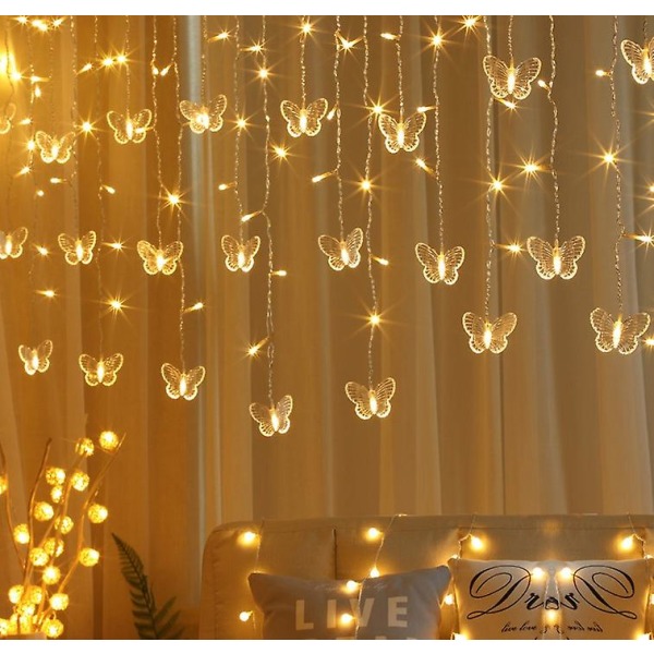 Fjärilsljus, 8 lägen, 48 led blinkande slingljus, USB drivna fönsterlampor, med fjärrkontroll, för rum, fest, bröllop, semester, terr