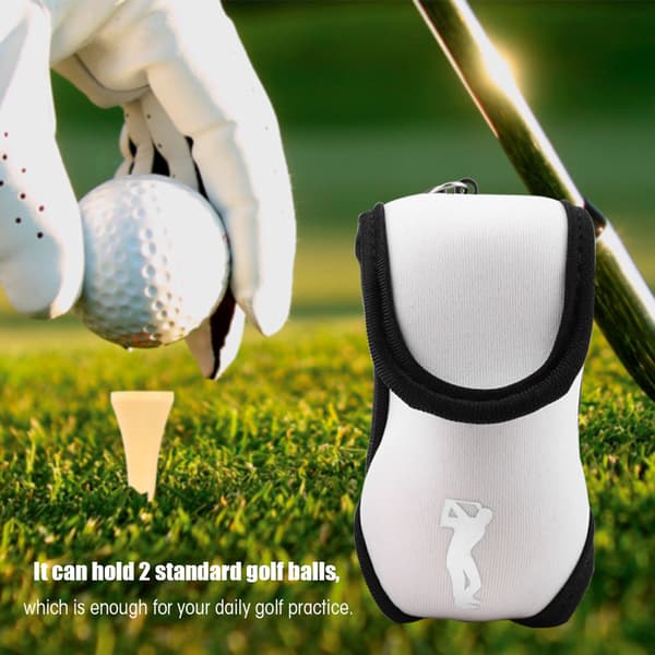 Elastisk Mini Golfboldholderpose med Krog og Klips til Opbevaring af Bolde og Tees (Hvid)