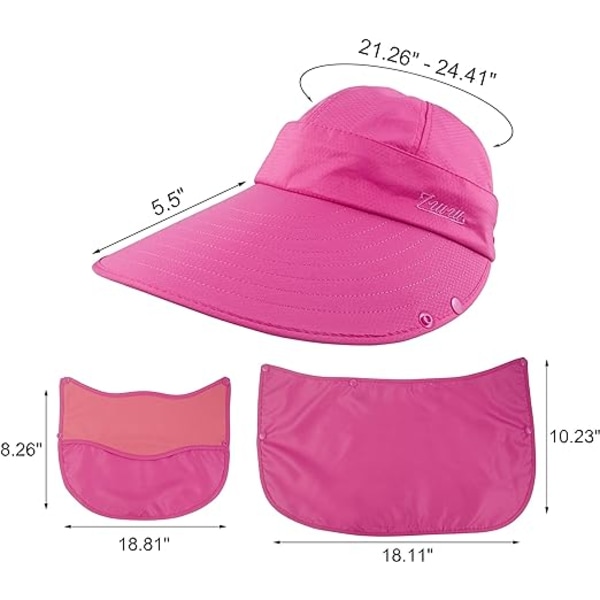Women Sun Wide Brim UV Protection Fishing Hats Foldable Ponytail Summer Hat with Detachable Flap(Peach Powder) Peach Powder