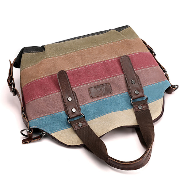 Canvas vardaglig retro mode konstskola axelremsväska crossbody stor kapacitet damväska kontrastfärgsömnadsväska