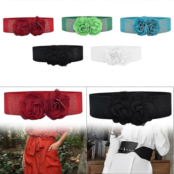 Elastisk midjebelte, bredt belte for kvinner for bluse, genser, maxi-skjorter Red