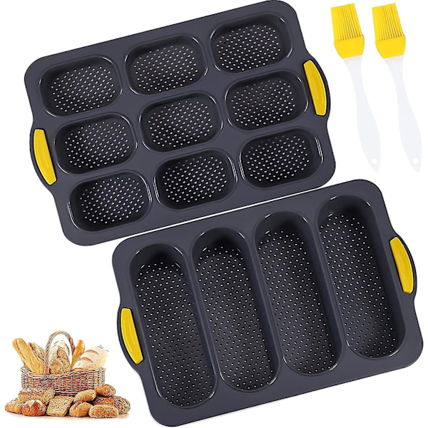 2-delt silikone baguetteform, baguettepande, non-stick perforeret form, 4 Gri ~