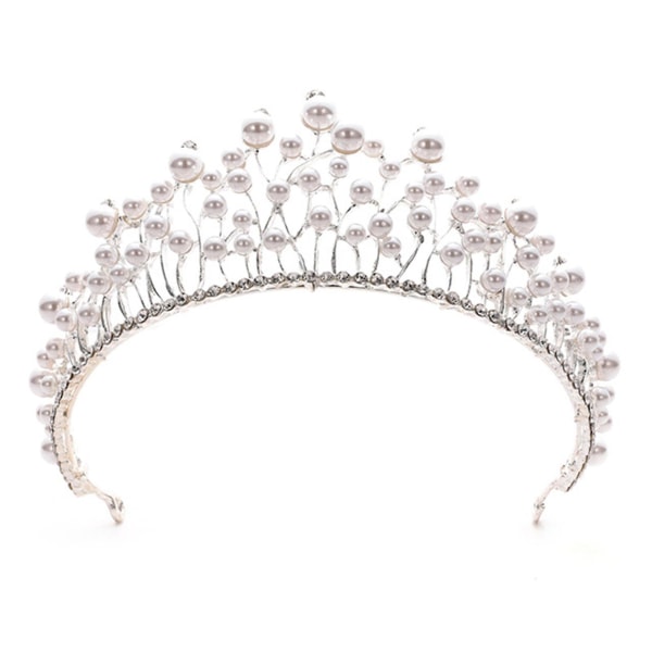 Bryllup Tiara Sølv Krone Luksuriøse perler Halvsirkel Pageant Ornamenter For Masquerade Ball Bankett Cosplay