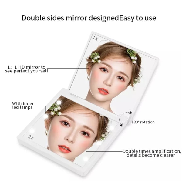 6Led Light Makeup Spejl Sammenfoldelig Oplyst Vanity Spejl Pink 6led