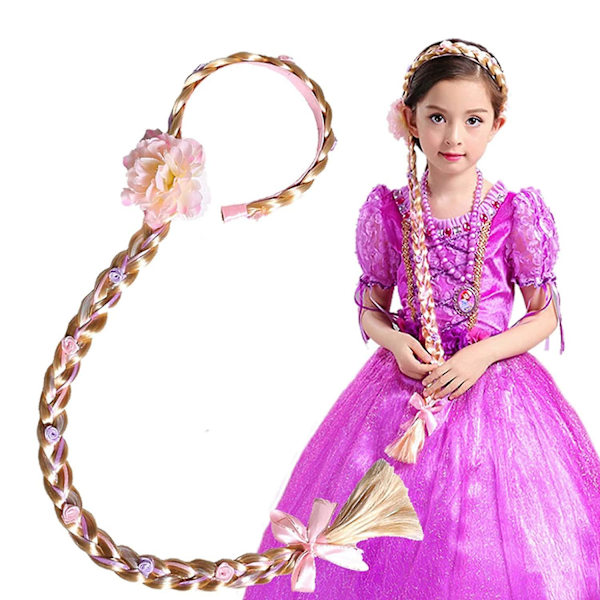 Prinsesse Utkledningsparykker for Jenter Lang 29\", Rapunzel Hårstykke Cosplay Flettet Parykker