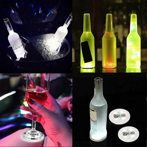 LED Coaster, 12 stk. Lysende Coasters, LED Flaskelys, LED Sticker Coaster Discs Lysende til Flas