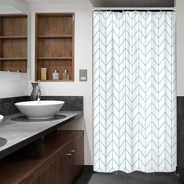 Dusjforheng Stall Liten Dusjforheng Halv Størrelse 90*180cm Hvit Aqua Enkelt Smalt Lite Geometrisk Chevron Stripete Chevron 7 Pakke Kroker Sovesal Dekor F