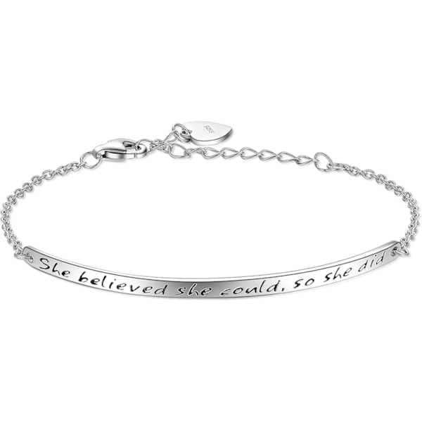 Sterling Sølv Dame Gravert Motiverende Justerbart Armbånd Vennskap Søstre \"Hun Tror Hun Kan Klare Det\" Morsdagsgave til Kvinner Jenter