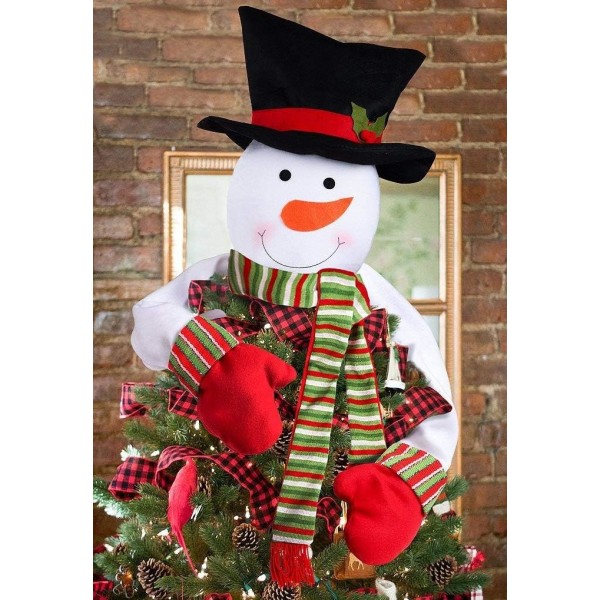 Christmas Tree Topper Snowman Hugger - Xmas Holiday Winter Wonderland Party Decoration Ornament Supplies