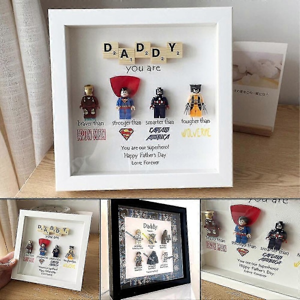 Superhjälte Fotoram Väggkonst Retro Tecknad Figur Familjedekoration White Family 6