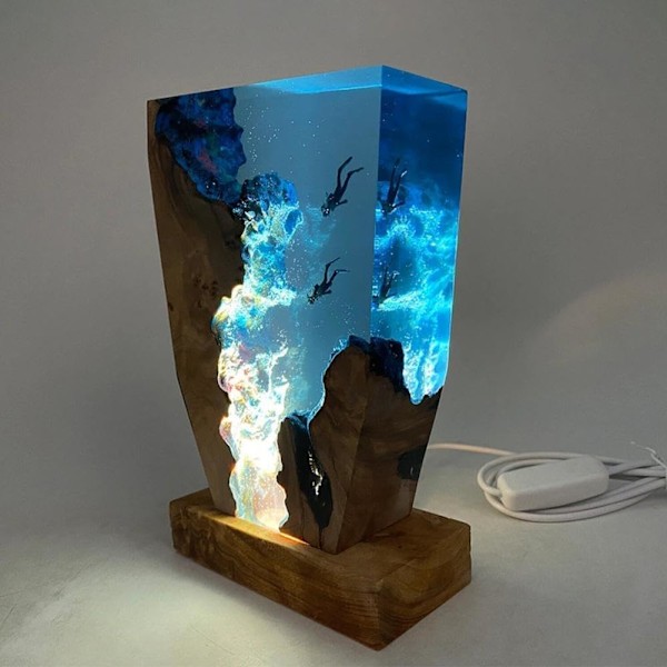 Oceanhval Surfing Bordpynt Lampe Træ Harpiks Lampe Bord Natlys Fødselsdag Lampe 6*4 tommer