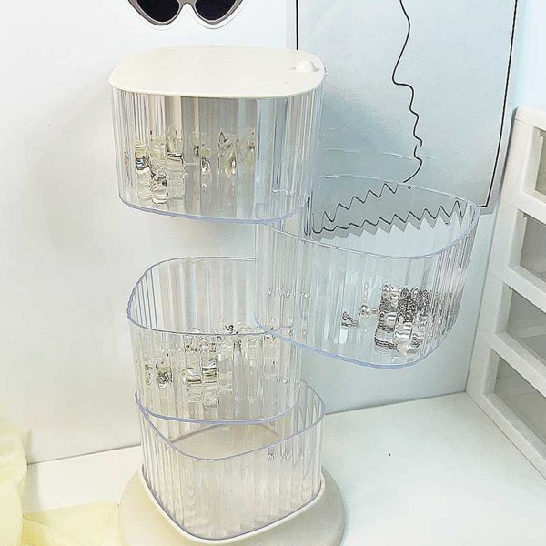 Pyörivä hiustarvikkeiden säilytyslaatikko pölytiivis pöytäkone, läpinäkyvä 4-kerroksinen pyörivä korujen organizer koruille hiusklipsien päänauhan säilytyslaatikko