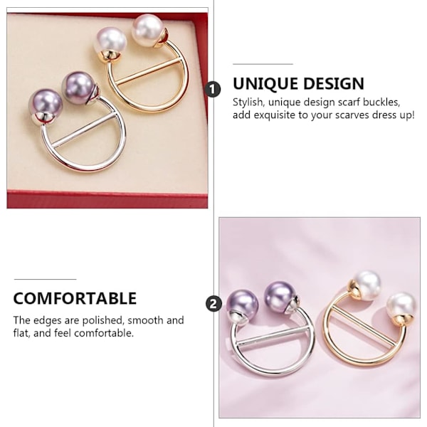 2 stk. Runde T-skjorte Klips Faux Perle Skjerf Ring Spenne Klips Skjerf Lås Skyvere Ring for Kvinner Jenter Tilbehør