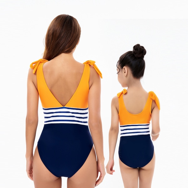 Förälder-barn-baddräkt Randig, färgblockerad bikini i ett stycke Baddräkt för mor och dotter S