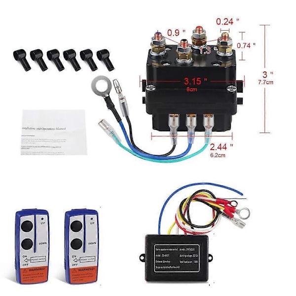 12V 500A Vinsjkontroll Solenoid Relé Kontaktor Med Trådløs Vinsj Fjernkontrollsett