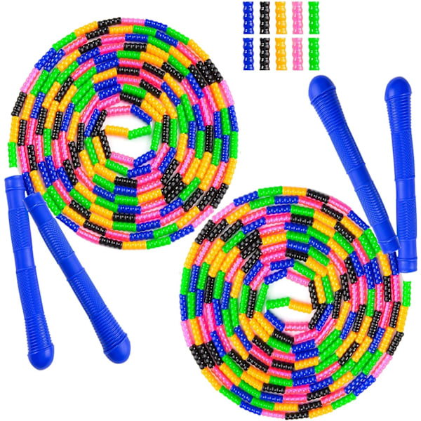 Double Dutch Sjippetov 4,8 meter - 2 pak Lange Sjippetov til Børn og Voksne, Plastik Sjippetov med Perler, Nok til 4-5 Personer