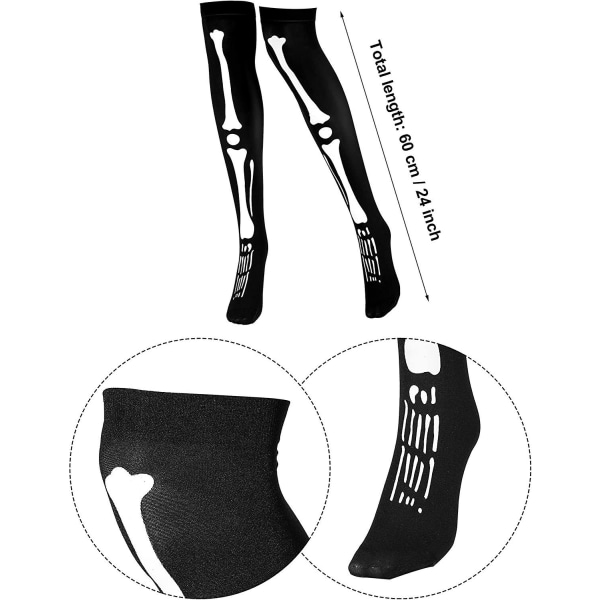 Naisten Halloween Cosplay -korkeat sukat - 2 paria Bone Design -sukkia (valkoinen ja punainen)
