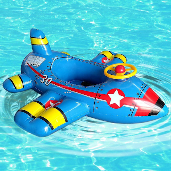 Uppblåsbar Flygplan Pool Float för Småbarn med Ratt och Horn - Badleksak för Småbarn 1-3 År