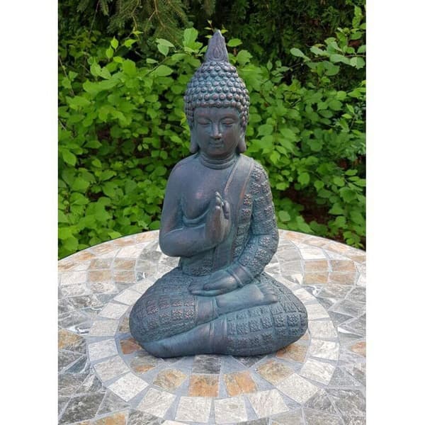 Feng Shui Buddha-statue, Buddha-figur, hagedekorasjon, kunststein-Buddha, 33 cm, imitert bronse