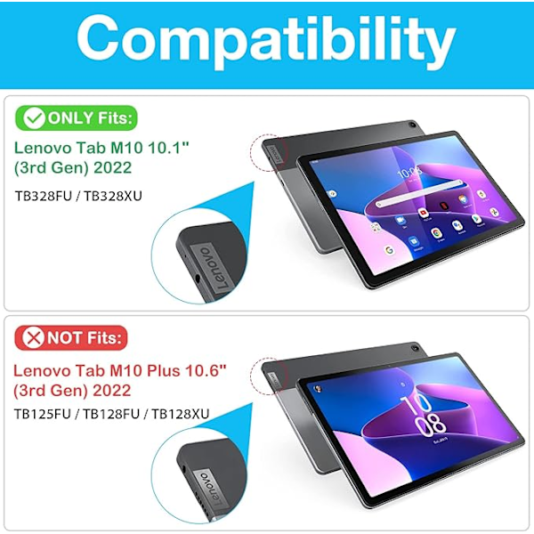 Lenovo Tab M10 10,1-tuumainen (3. sukupolvi) erittäin ohut suojakotelo, sopii Lenovo Tab M10 10,1-tuumaiselle 2022 - musta