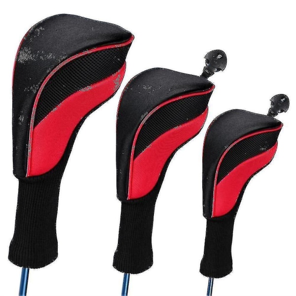 Punaiset 3 kpl Golfmailan päänsuojukset Fairway Woods Driver Hybrideille, pitkä mesh golfmailan set