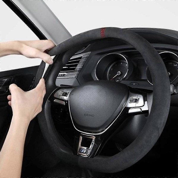 Svart Bilratt Skydd Alcantara Universal Kohud Mocka Ratt Skydd Lämpligt För 99% Biltillbehör Interiör White D Typle