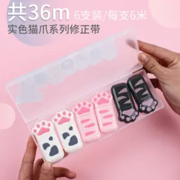 6 st/förpackning Kawaii Kattklo Tass Magiska Dekorativa Plast Korrigeringstejper Korrigerare Dagbok Kontorsmaterial Skolmaterial Gåva