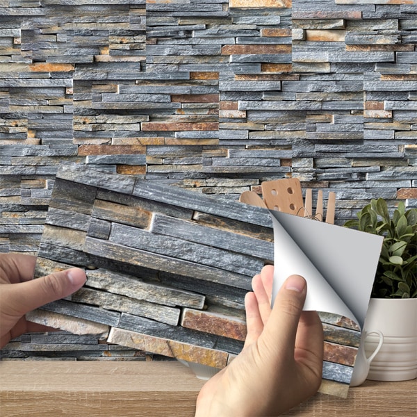 54 st 3D mosaik väggkakel klistermärke DIY självhäftande Rustic Stone Brick,20x10cm