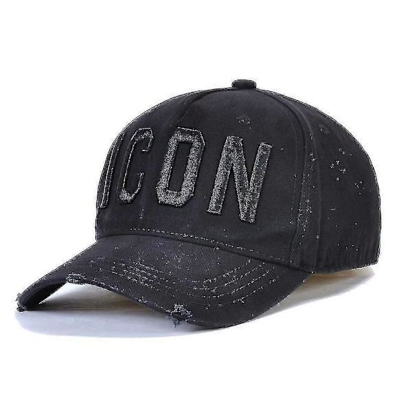 Højkvalitets 100% Bomuld Justerbar Baseball Kasket Ikon Monogram Sort B