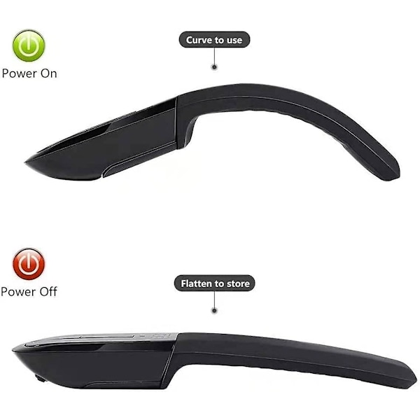 2.4G Arc Touch Mus Slim och ortabel Mini Trådlös Datormus, Lägre Ljudnivå, Vikbar Ergonomisk Optisk Mus för Bärbar Dator Surfplatta (Svart)