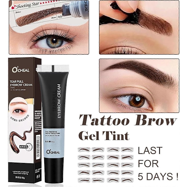 Øjenbrynsfarve, Peel Off Øjenbryns Gel Kit, Mørkebrun Semi-Permanent Øjenbrynsfarve Med 10 Stk. Øjenbryns Stempel Skabelon, Til Tynde Overplukkede Øjenbryn Holder Op Til