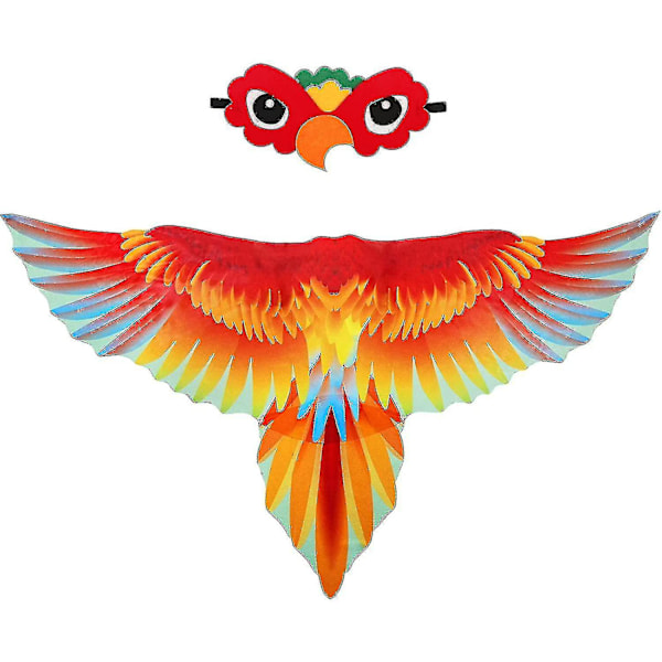 Lintu-asu Papukaija-siivet lapsille lintunaamarilla, Kotka-puku siivet tytöille pojille Halloween-roolileikkeihin ja juhlapalveluksiin Red Parrot