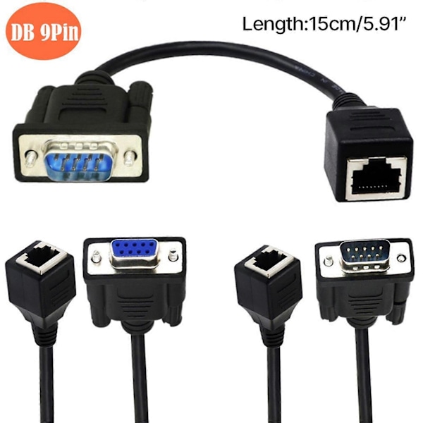 RJ45 - RS232 DB9 9-nastainen uros - RJ45 naaras CAT5 Ethernet-konsolit Ethernet-jatkoadapterit tiedonsiirtokaapeli FM