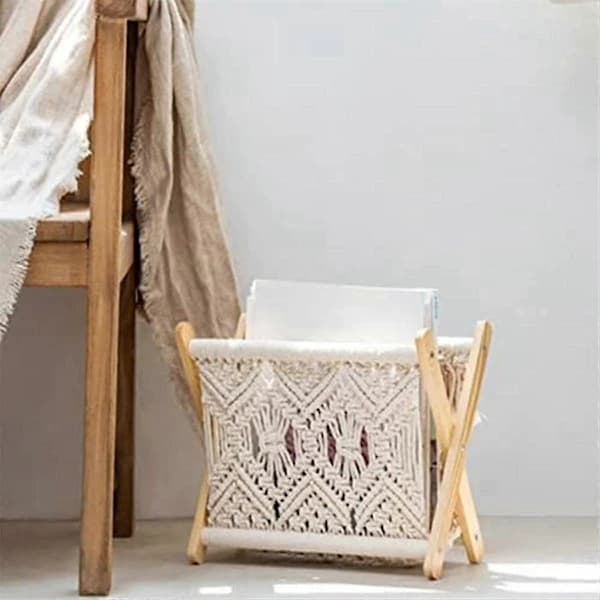 Boho-tyylinen lehtiteline, köysilehtiteline, köysilehtikori, lehtiteline