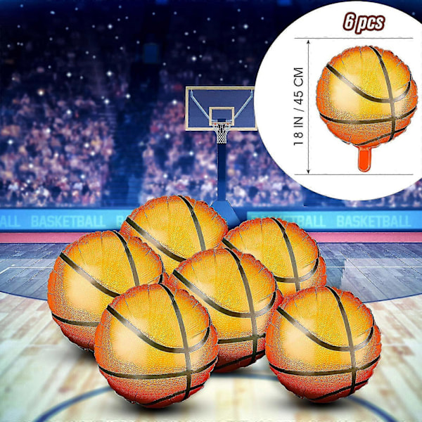 6 stk. sæt 18 tommer basketballballoner festartikler aluminiumsfolieballon sportsfestballoner til fødselsdagssport