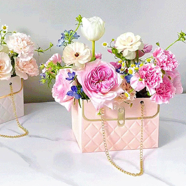 Stilrena rektangulära presentpåsar för blommor Enkla presentväskor för blomsterhandlare Handväska för arrangemang Bröllopsdag