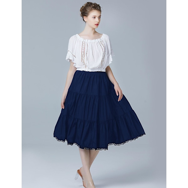 Dame Kort Underskørt Underkjole Til Kjoler 100% Bomuld Halv Underkjole Med Blondekant Elastisk Talje Antistatisk M Navy Blue-75cm Length