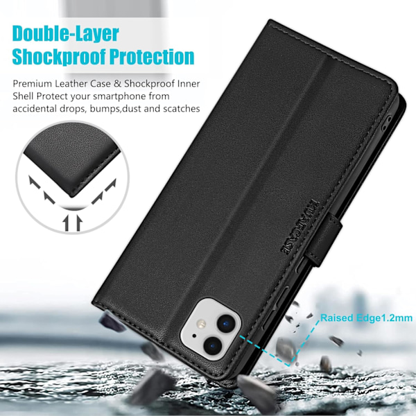 Fodral för iPhone 11 med 4 kortfack, magnetiskt lås, stötsäkert skyddande fodral för iPhone 11 - Svart