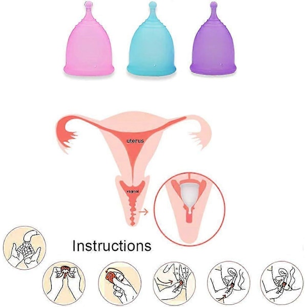 Menstruationskop - 3 menstruationskopper - Blød fleksibel silikone af medicinsk kvalitet for komfort