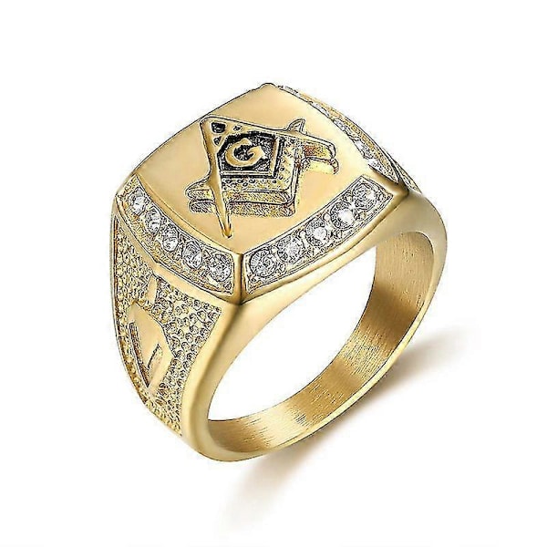 Ag Rustfritt Stål Ring Menn Vintage Gullfarge Mann Hiphop Rock Mann Ringer Retro Frimurer Frimureri Masonic Punk Smykker JZ026gold 13