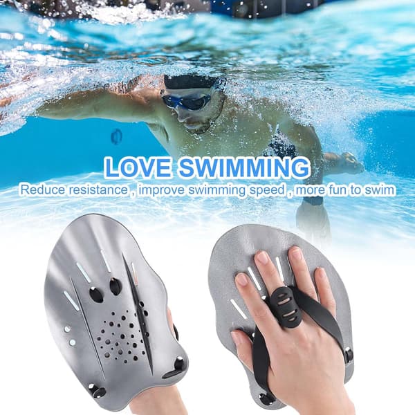 Svømmepaddle, svømmepaddle for voksne, håndpaddle svømmeutstyr, grå håndpaddle med justerbare stropper, svømmetilbehør for voksne
