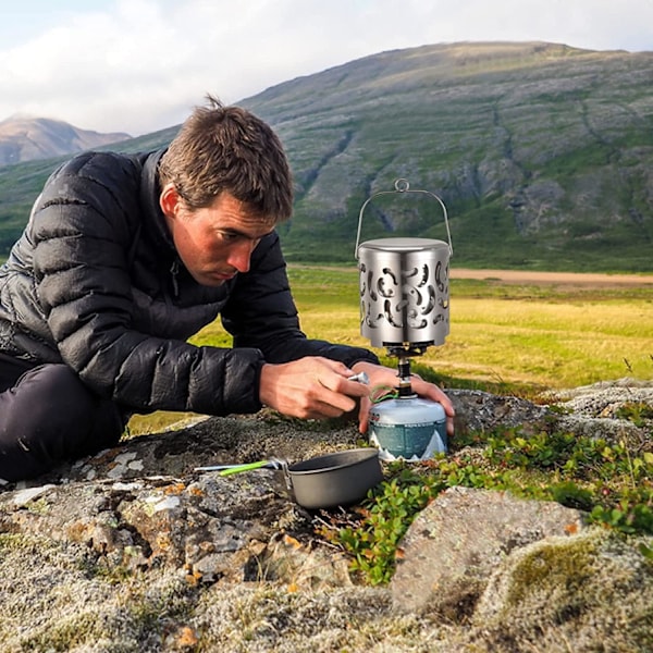 Mini värmekamin för camping, värmekamin för camping, bärbar gasolkök i rostfritt stål, lämplig för camping, utomhus, picknick