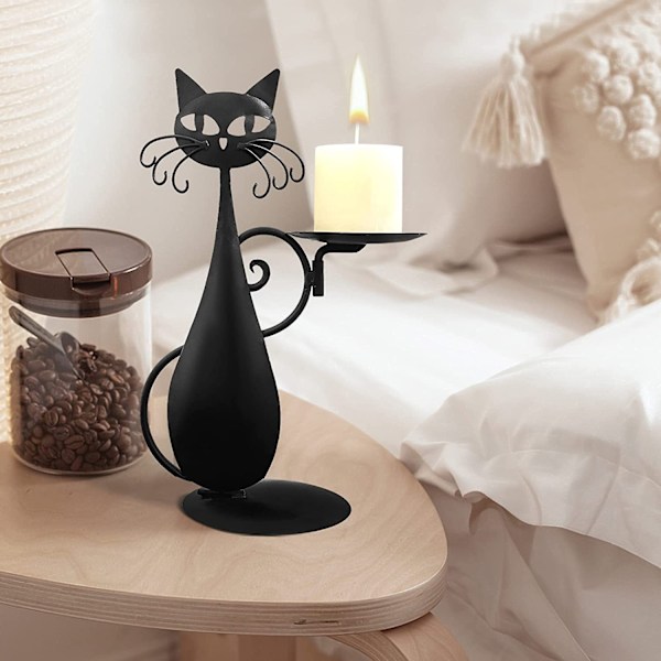 Mystisk svart metall katt ljusstake Vintage lantlig bondgård heminredning Svart katt ljusstake