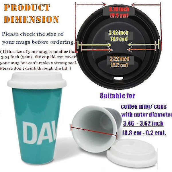 6 stk. Silikon drikkekopplokk, gjenbrukbare kaffekopplokk (d-b2) black