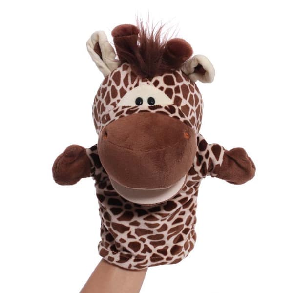 Plush handdocka, tecknad djurhanddocka, docka med rörlig mun, förskoleförälder-barn interaktionsguide