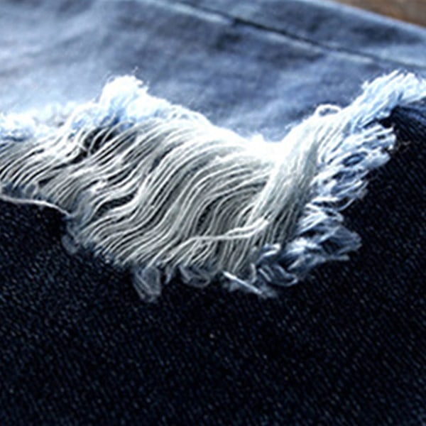 Knälånga jeans för män med hål, slitna, smala, trendiga, trasiga jeansshorts, tvättade klassiska trasiga denimshorts (marinblå, 38)