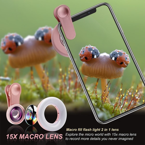 15x Macro Lens Portable Selfie Universal Ring Clip Light Black