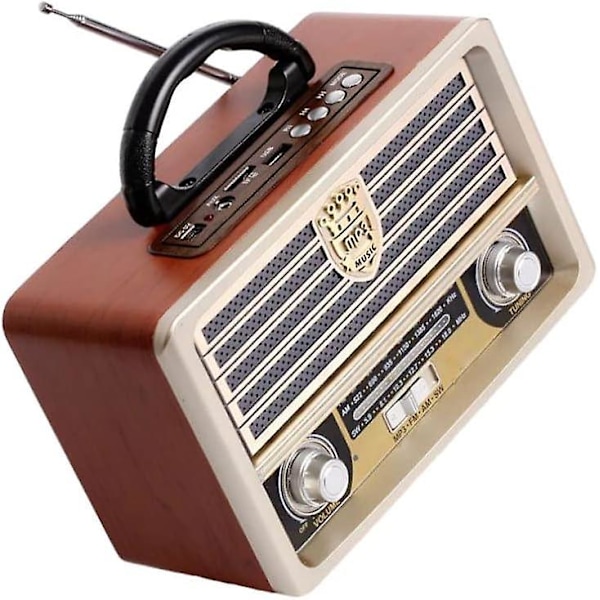 Retro Träradio, FM-radio, CD-spelare, med Antik Stil, Stark Bas, Mini Utomhusljud med Hög Volym